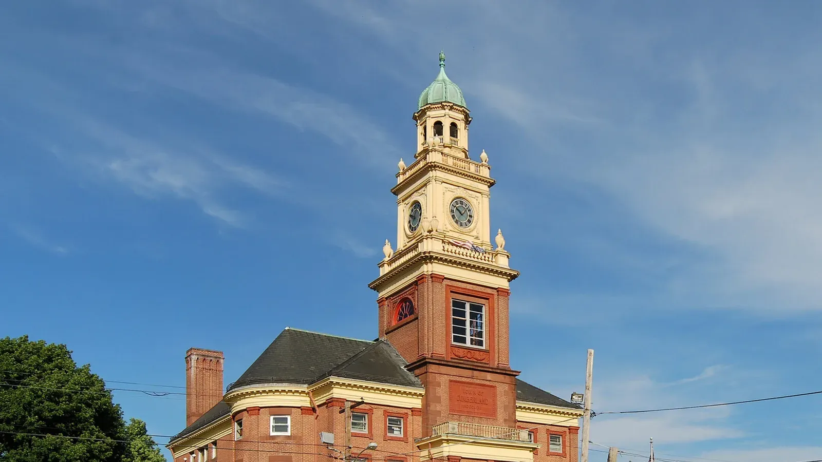 The brick Cumberland Town Hall with its domed clock tower, Cumberland, Rhode Island